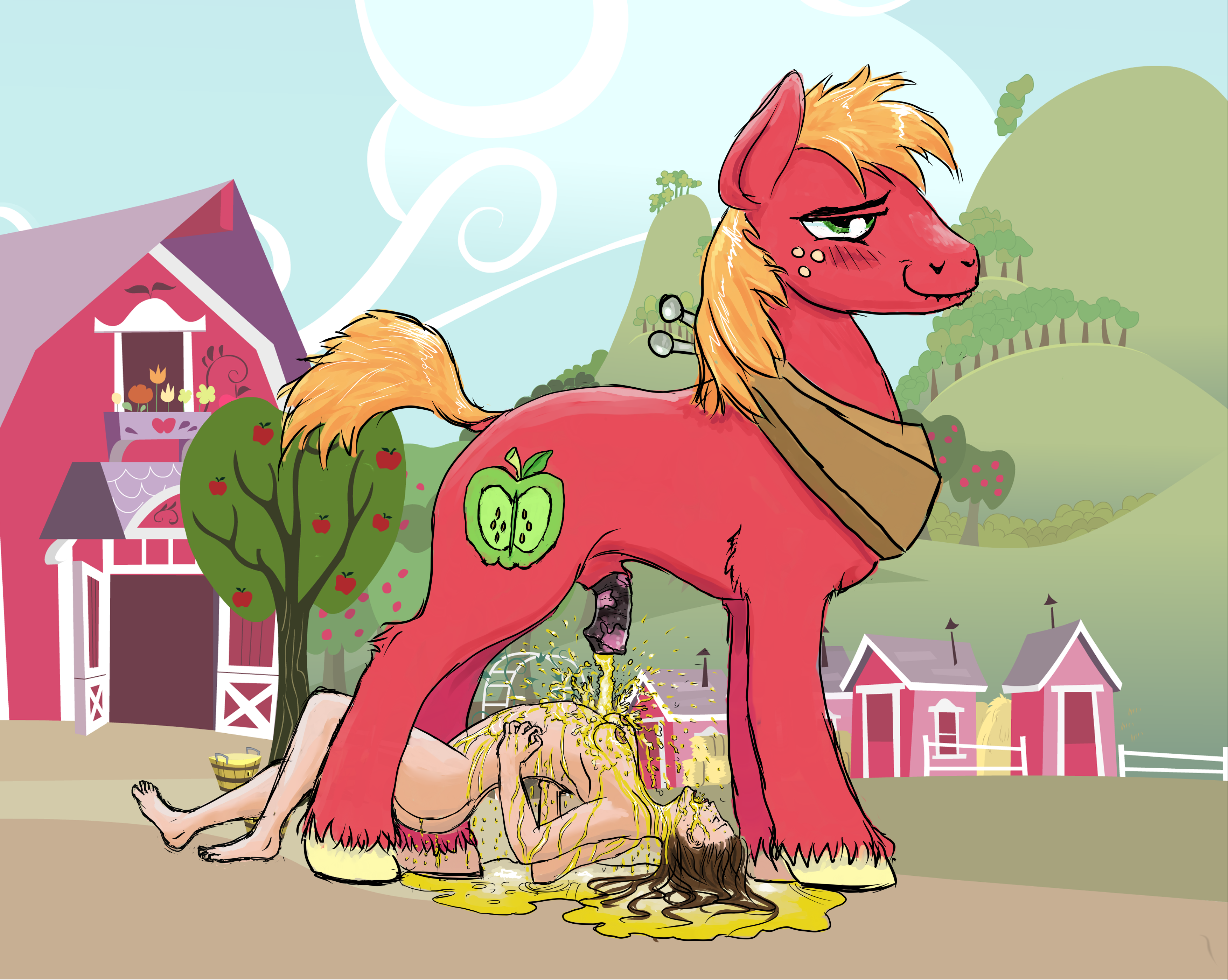 explicit nudity human penis straight big macintosh apple human on pony action horsecock dock